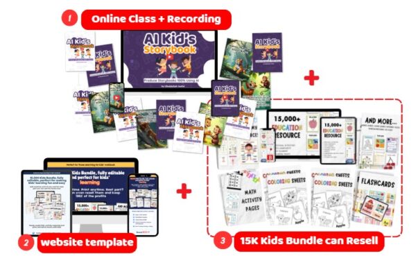 Online Class Story AI +Recording Session + Website Template + 15K Kids Bundle can Resell